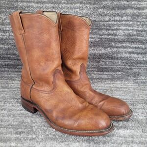 Larry Mahan Mens Tan Ostrich Leather Western Roper Boots 9.5 D